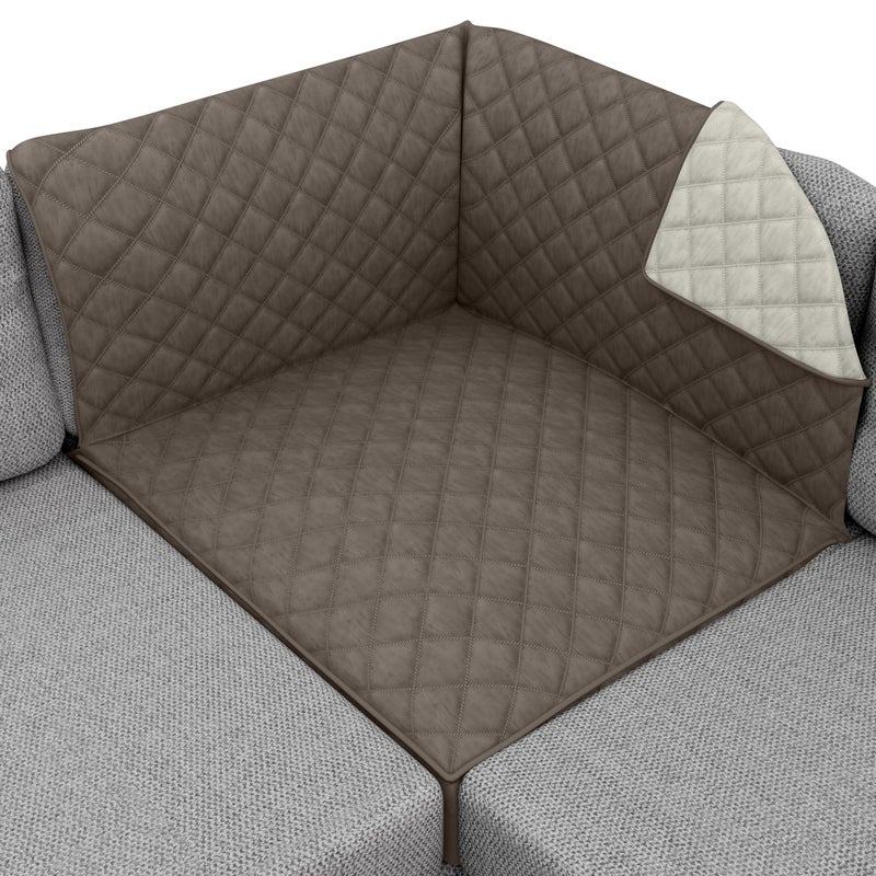 Sofa Shield Patented Sectional Couch Slip Cover, Cushion Protector, US Designed Reversible Stain and Dog Tear Resistant Slipcover, 30x30 inch Seat, Washable Covers for Dogs Pets, Latte Linen - Image 1